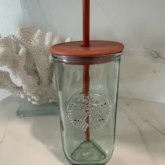 Starbucks Glass Tumbler with lid and Straw. Unique shape. - Picture 1 of 5